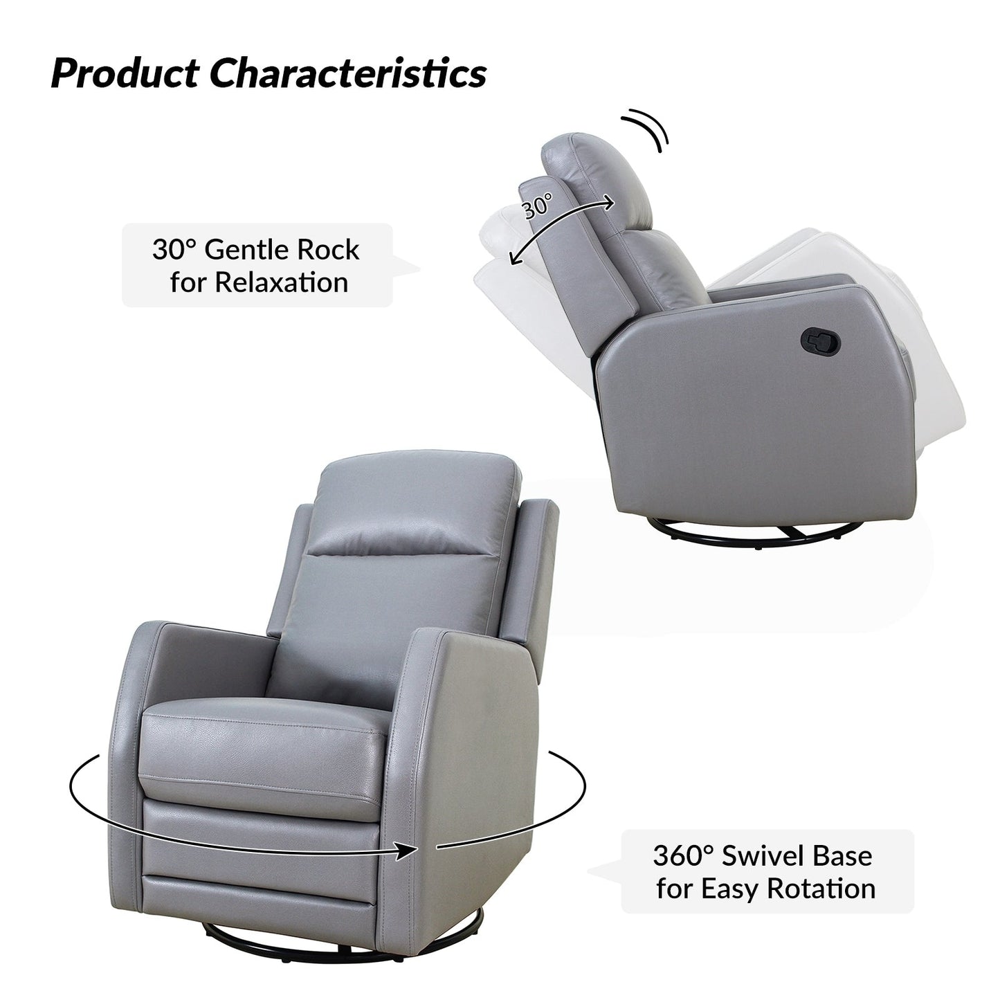 Esteban Modern Faux Leather Manual Rocking Swivel Recliner with Wingback