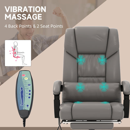 Executive Leather Desk Chair with 6-Point Massage, Adjustable Height, Reclining Back, Footrest & Remote Control