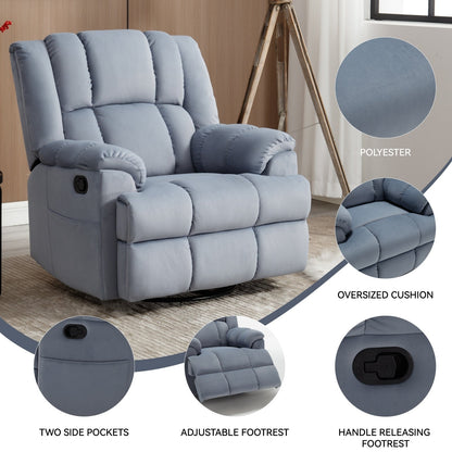 Extra-Large Manual Recliner Chair with 360° Swivel Base and Rocking Motion, Tool-Free Assembly