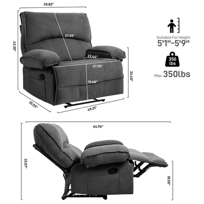 Extra-Wide Push-Back Recliner with Heated Massage Pillow and Plush Fleece Upholstery