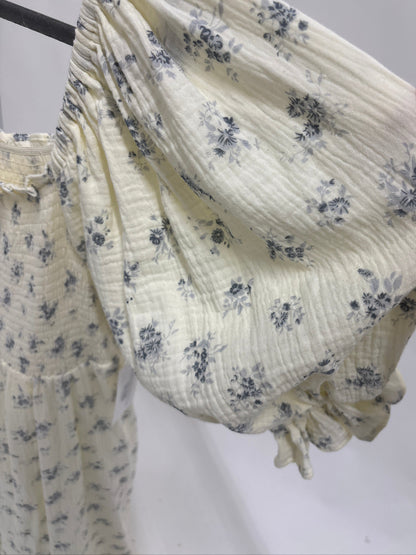 Livvy 100% Cotton Maxi Dress in Dusty Blue Floral - Bump Friendly & Inclusive Sizing
