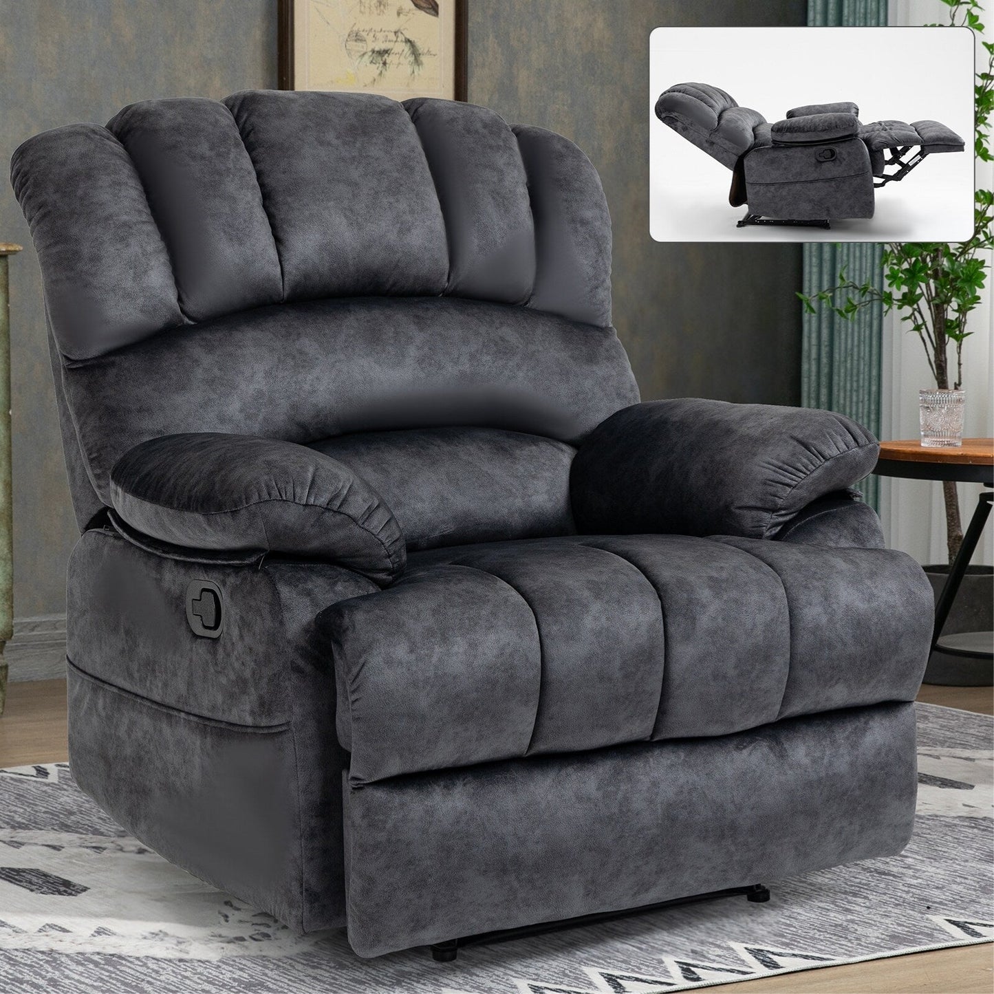 Fabric Large Manual Recliner Chair with Adjustable Backrest and Footstool