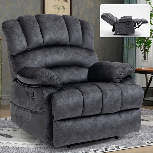 Fabric Large Manual Recliner Chair with Adjustable Backrest and Footstool