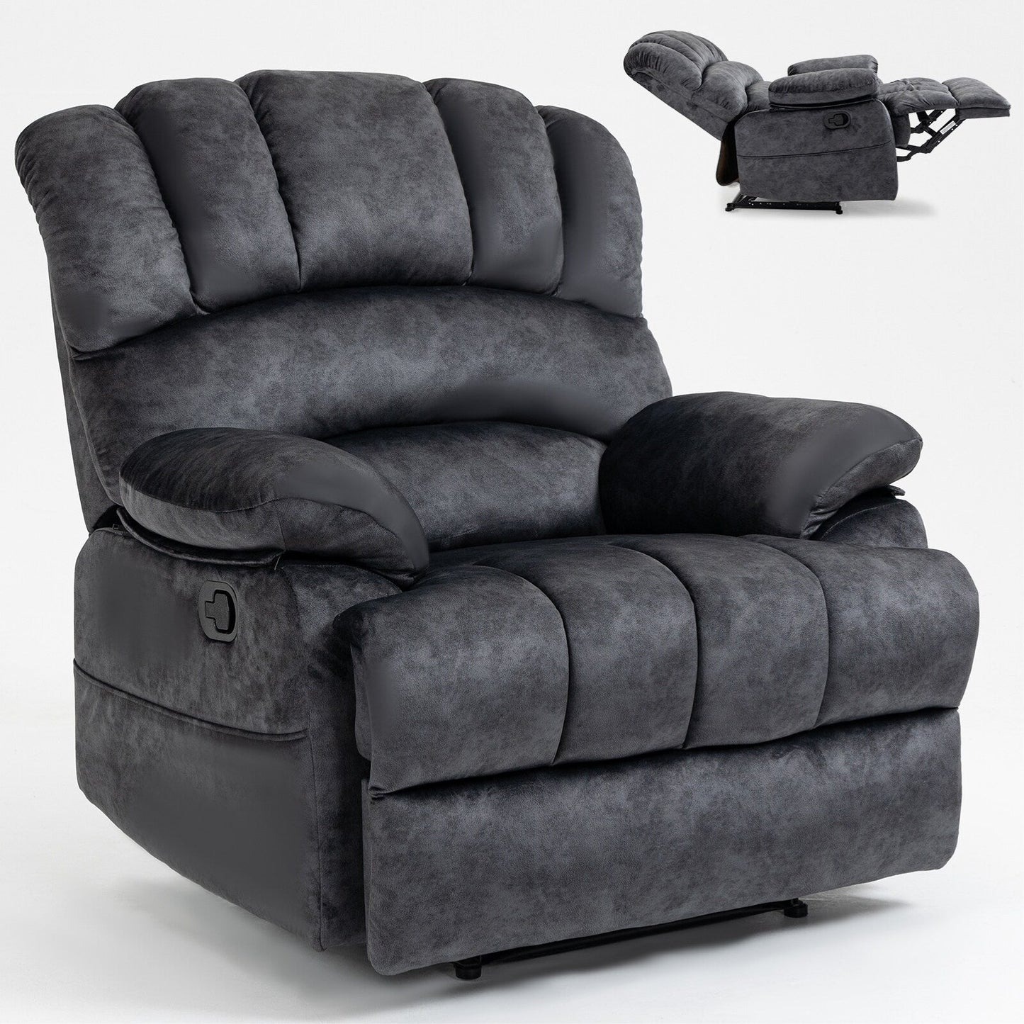 Fabric Large Manual Recliner Chair with Adjustable Backrest and Footstool