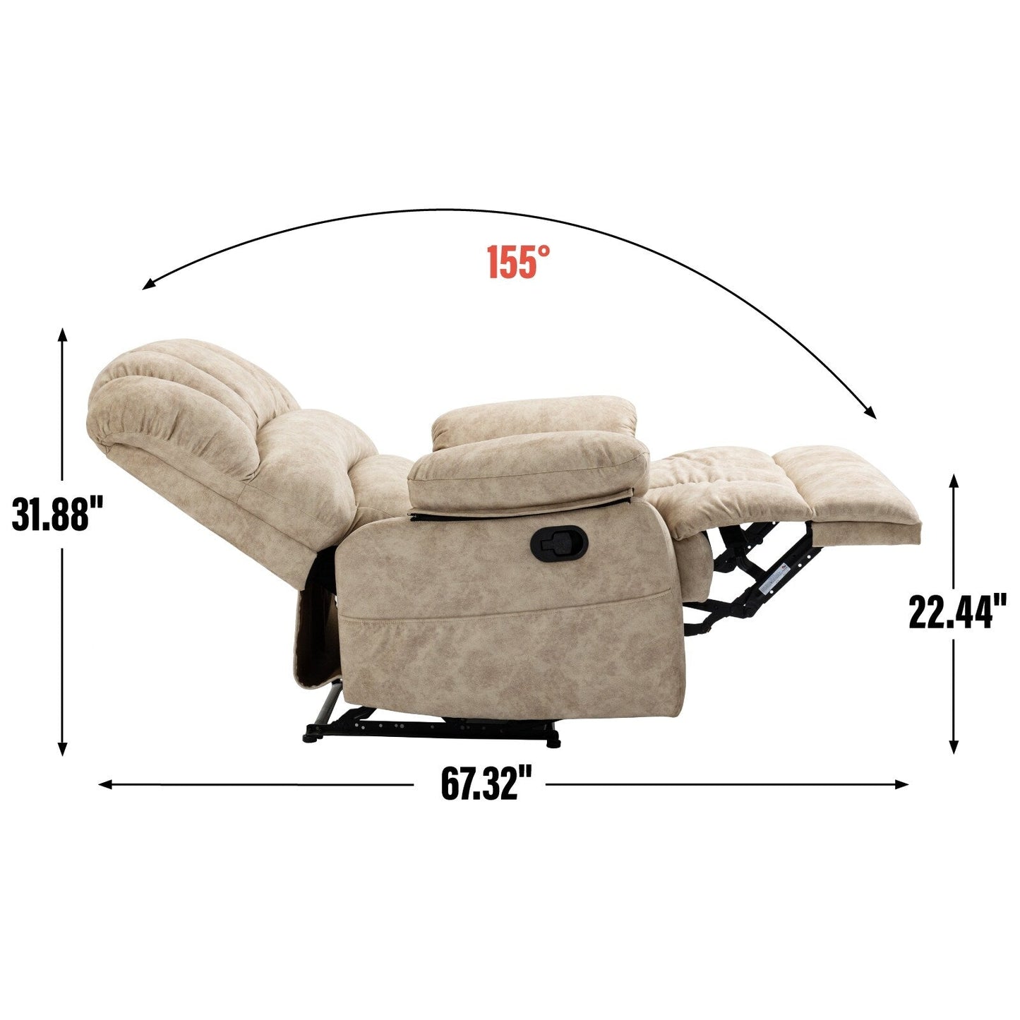 Fabric Large Manual Recliner Chair with Adjustable Backrest and Footstool
