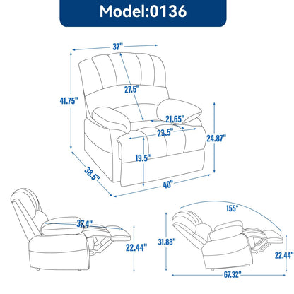 Fabric Large Manual Recliner Chair with Adjustable Backrest and Footstool
