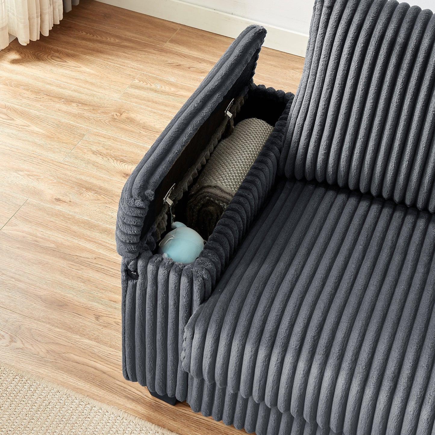 Fabric Loveseat Sofa with Storage Armrest and USB