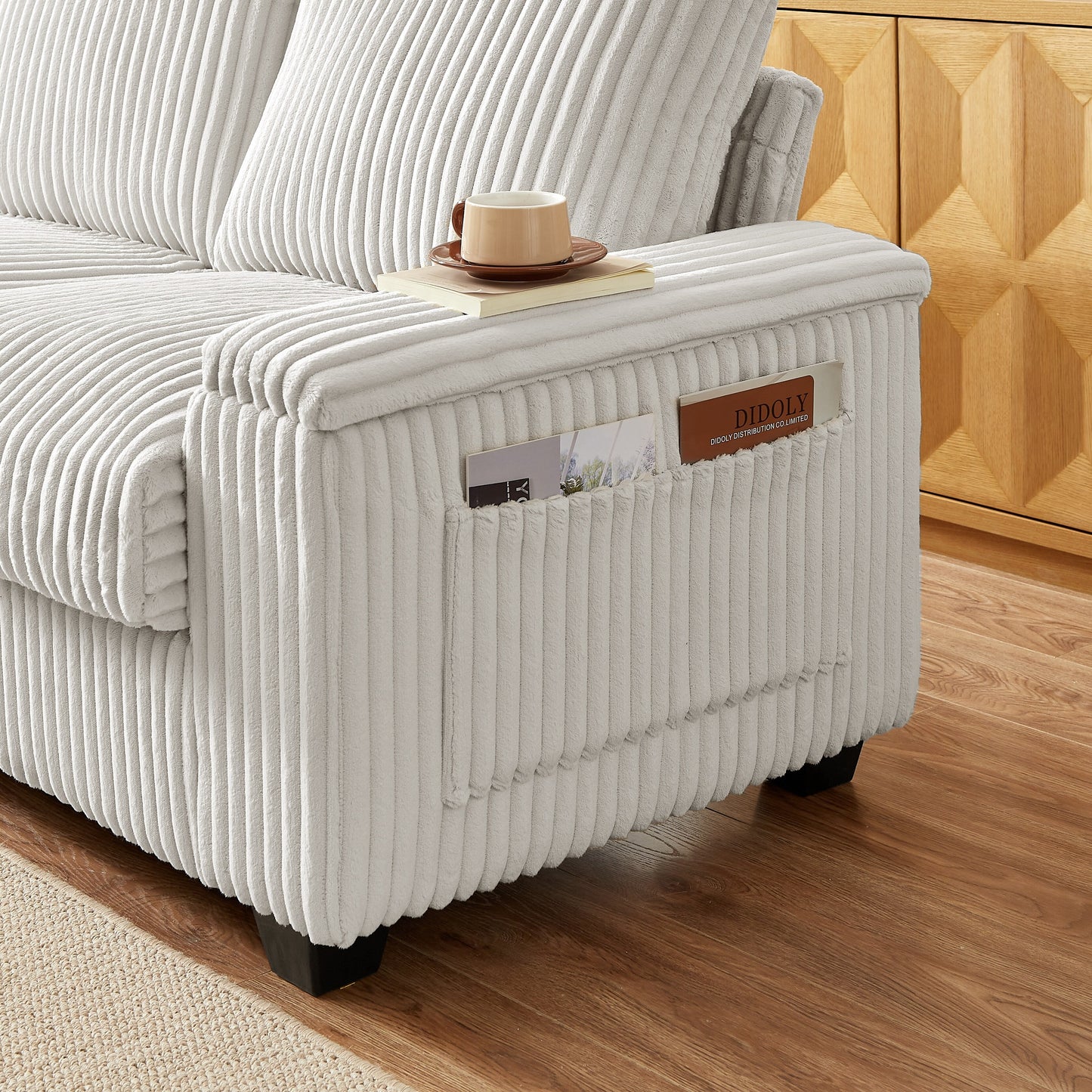 Fabric Loveseat Sofa with Storage Armrest and USB
