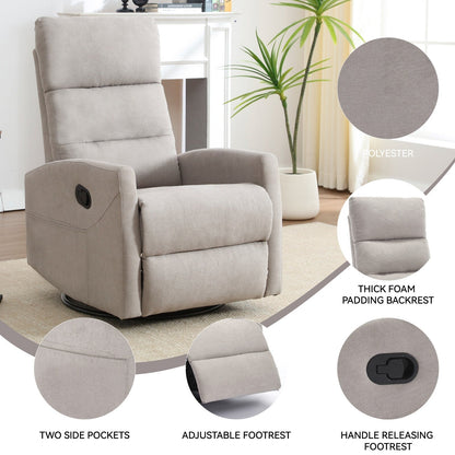 Fabric Manual Recliner Chair 360° Swivel Chair with Rocker and Footrest, Armchair with Adjustable Backrest Pedals