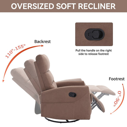 Fabric Manual Recliner Chair 360° Swivel Chair with Rocker and Footrest, Armchair with Adjustable Backrest Pedals