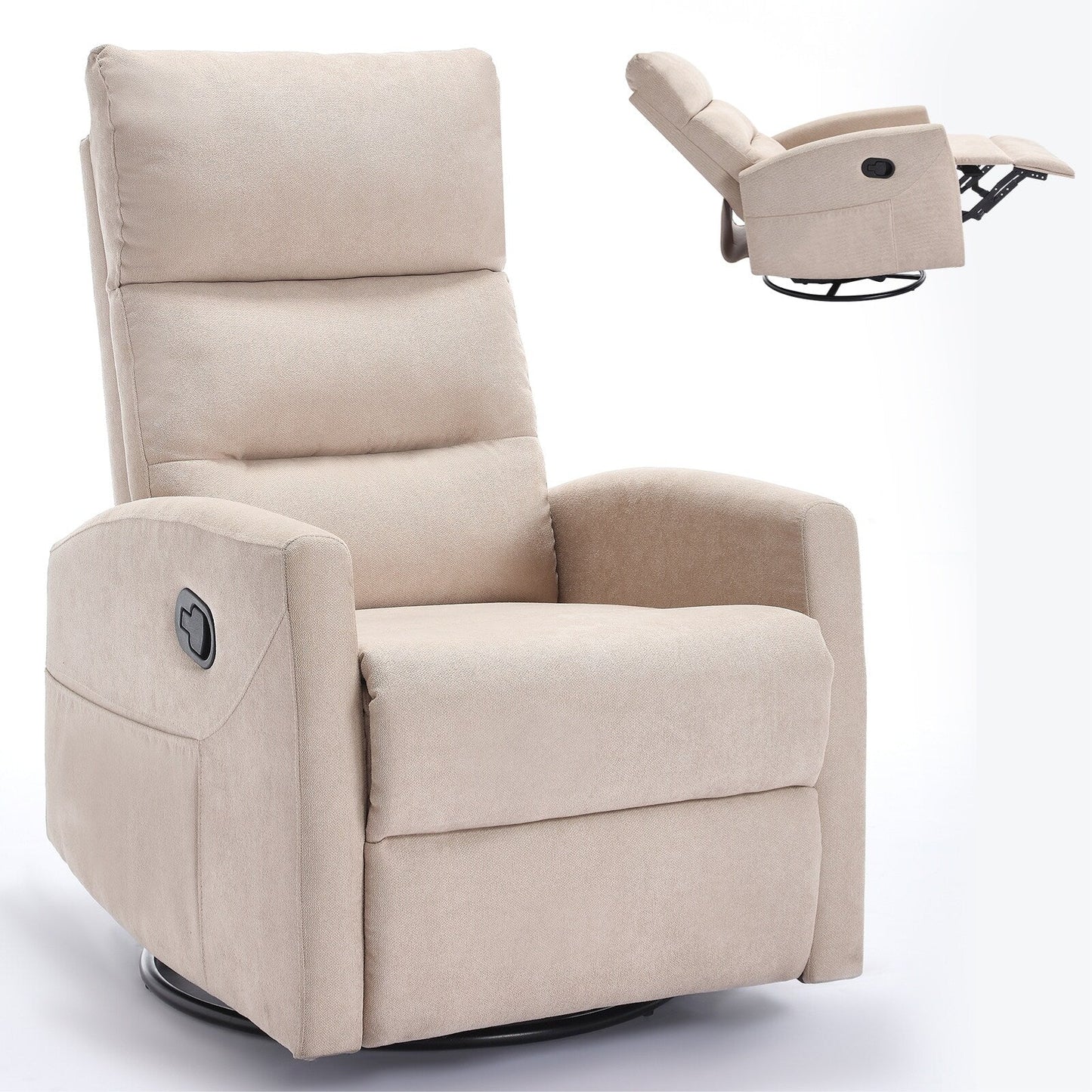 Fabric Manual Recliner Chair 360° Swivel Chair with Rocker and Footrest, Armchair with Adjustable Backrest Pedals