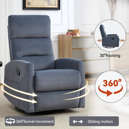 Fabric Manual Recliner Chair 360° Swivel Chair with Rocker and Footrest, Armchair with Adjustable Backrest Pedals