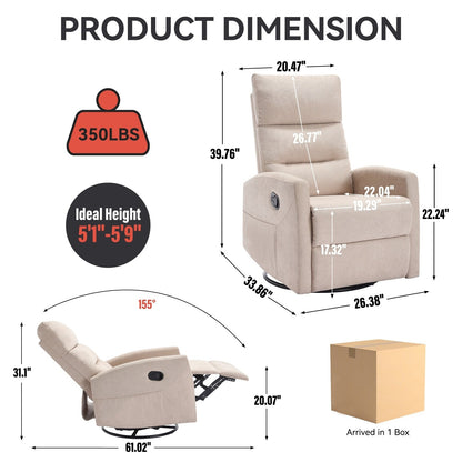 Fabric Manual Recliner Chair 360° Swivel Chair with Rocker and Footrest, Armchair with Adjustable Backrest Pedals