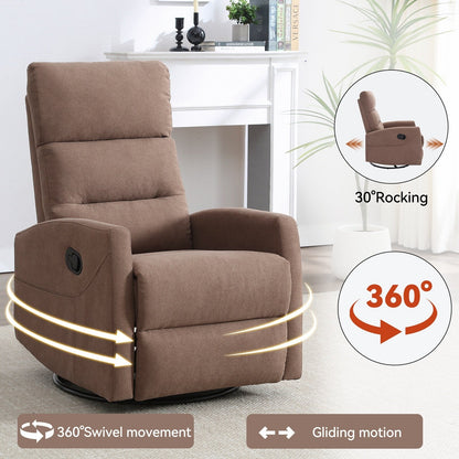 Fabric Manual Recliner Chair 360° Swivel Chair with Rocker and Footrest, Armchair with Adjustable Backrest Pedals