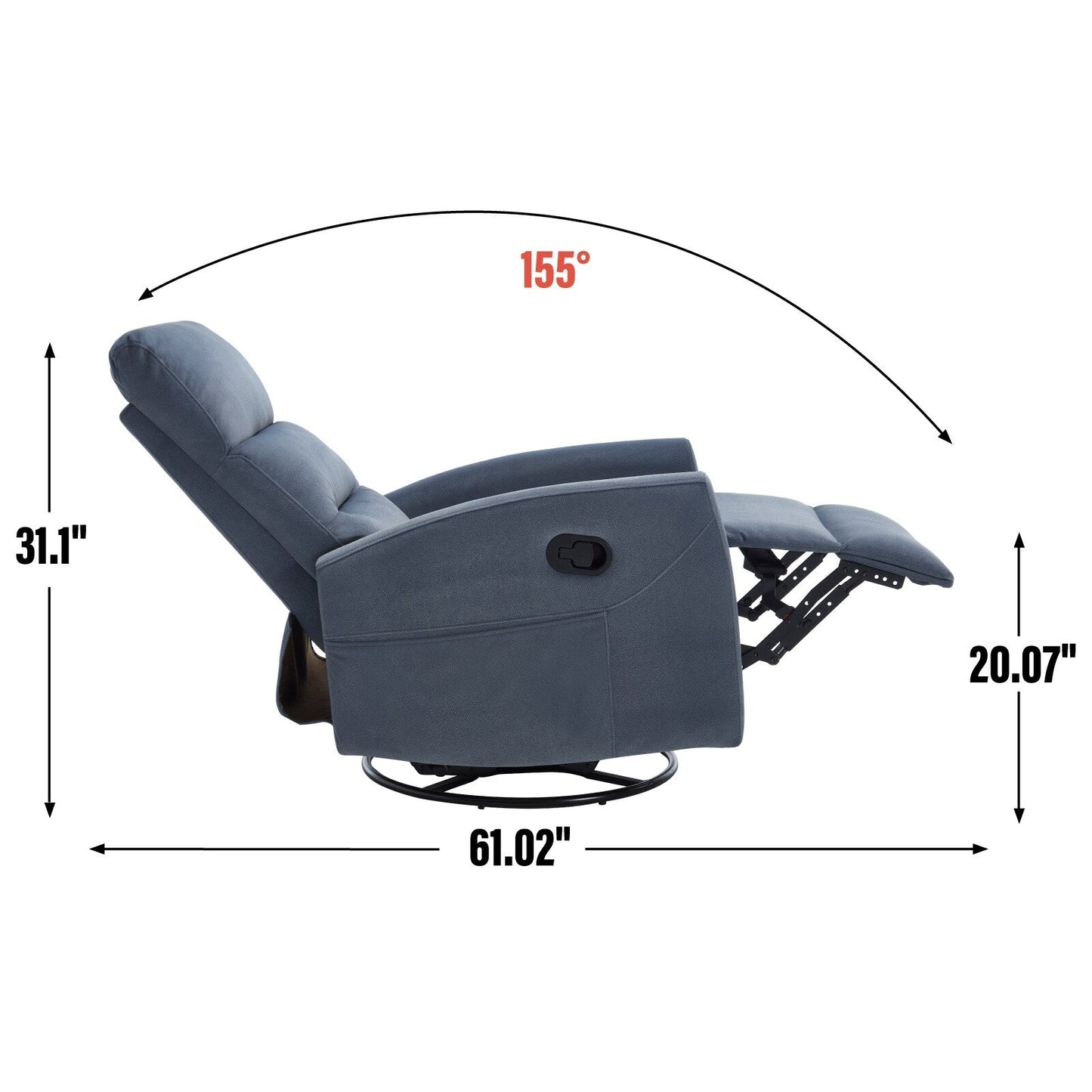 Fabric Manual Recliner Chair 360° Swivel Chair with Rocker and Footrest, Armchair with Adjustable Backrest Pedals