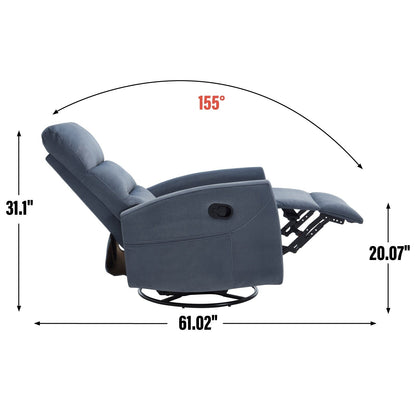 Fabric Manual Recliner Chair 360° Swivel Chair with Rocker and Footrest, Armchair with Adjustable Backrest Pedals
