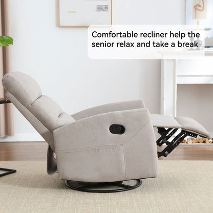 Fabric Manual Recliner Chair 360° Swivel Chair with Rocker and Footrest, Armchair with Adjustable Backrest Pedals