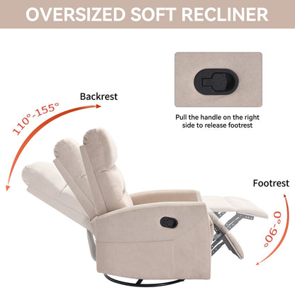 Fabric Manual Recliner Chair 360° Swivel Chair with Rocker and Footrest, Armchair with Adjustable Backrest Pedals
