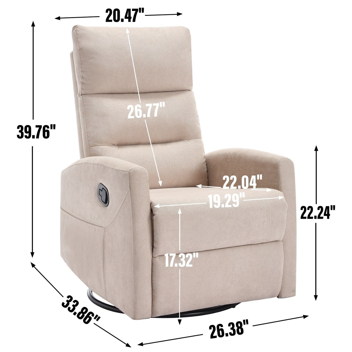 Fabric Manual Recliner Chair 360° Swivel Chair with Rocker and Footrest, Armchair with Adjustable Backrest Pedals