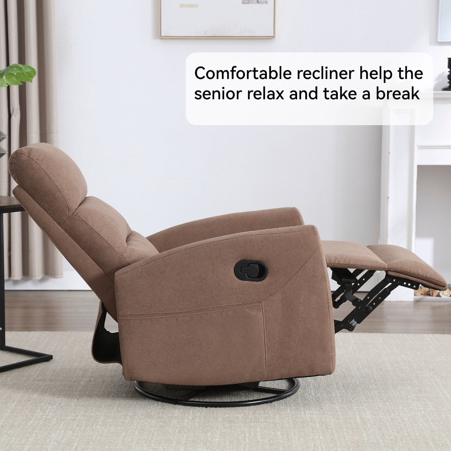 Fabric Manual Recliner Chair 360° Swivel Chair with Rocker and Footrest, Armchair with Adjustable Backrest Pedals