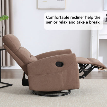 Fabric Manual Recliner Chair 360° Swivel Chair with Rocker and Footrest, Armchair with Adjustable Backrest Pedals