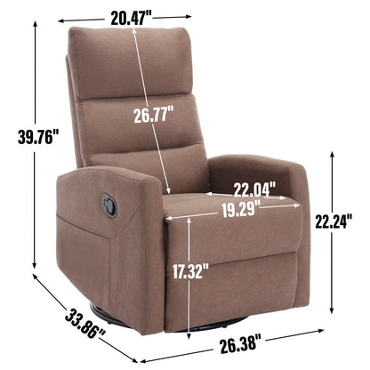 Fabric Manual Recliner Chair 360° Swivel Chair with Rocker and Footrest, Armchair with Adjustable Backrest Pedals