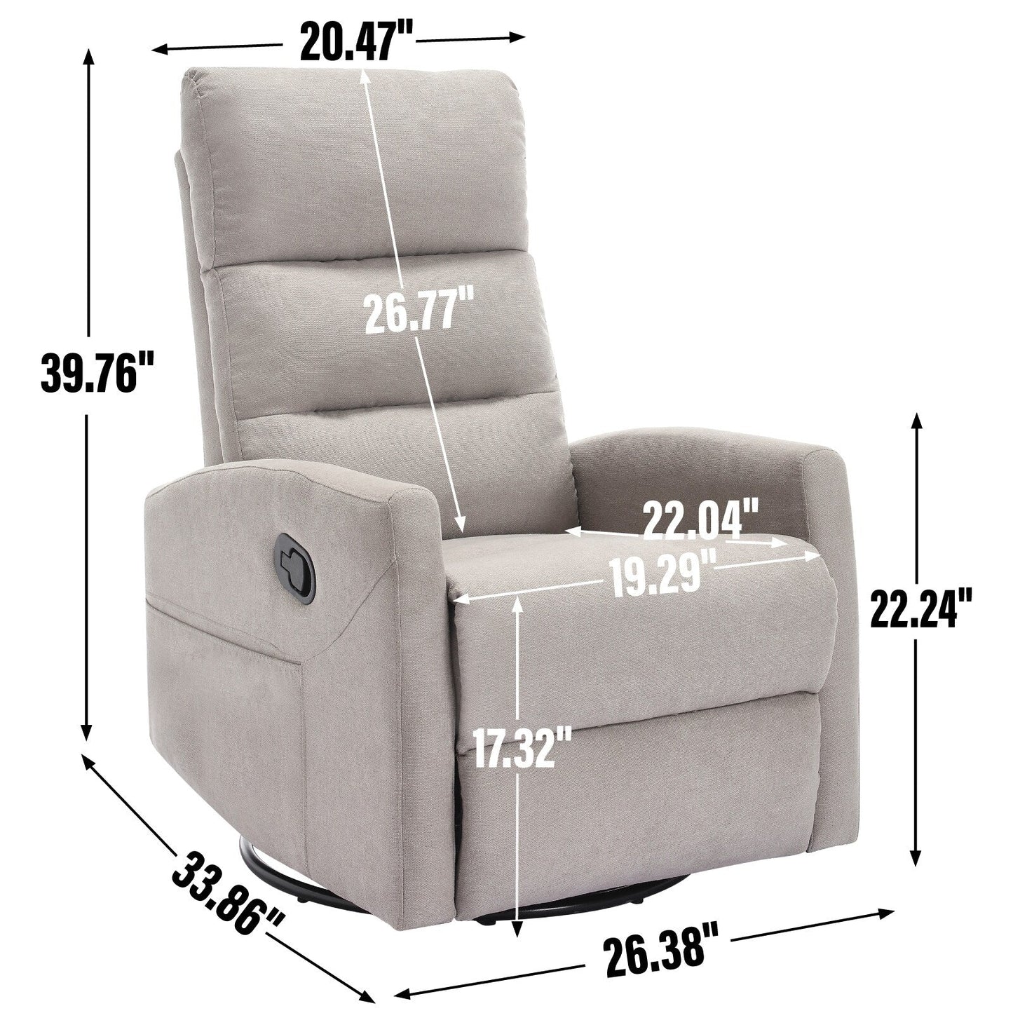 Fabric Manual Recliner Chair 360° Swivel Chair with Rocker and Footrest, Armchair with Adjustable Backrest Pedals
