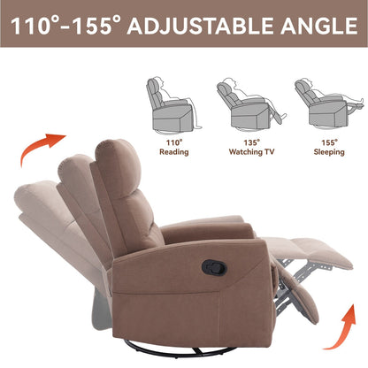 Fabric Manual Recliner Chair 360° Swivel Chair with Rocker and Footrest, Armchair with Adjustable Backrest Pedals