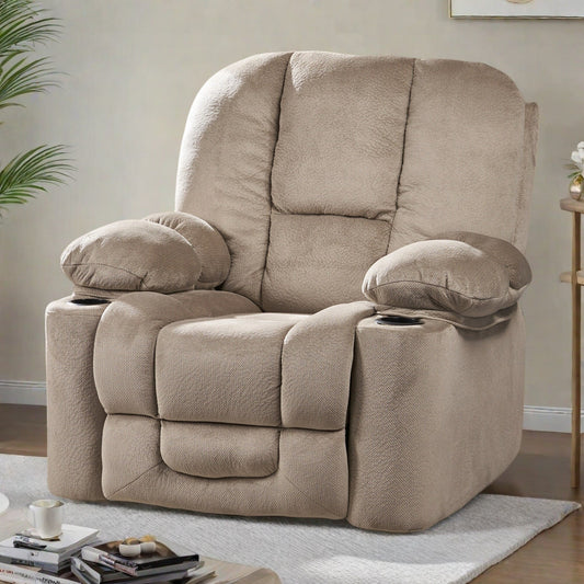 Fabric Manual Recliner Chair with Dual Cup Holders and Generous Padded Cushions