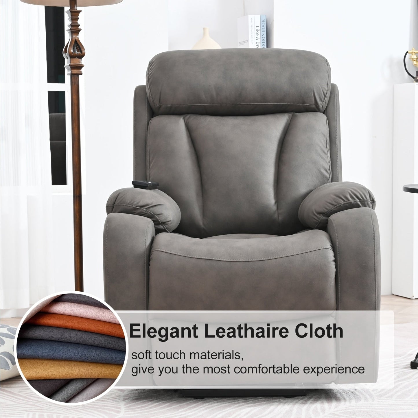 Fabric Power Lift Recliner with Remote, Overstuffed Cushions, Side Storage Pocket, and Durable Heavy-Duty Frame for Seniors