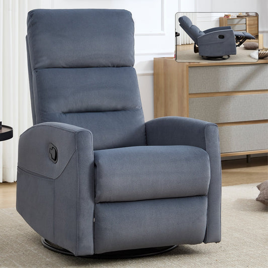 Fabric Rocker Recliner Chair with 360° Swivel Base, Manual Reclining Armchair with Side Lever, Comfortable Lounge Chair