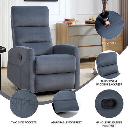 Fabric Rocker Recliner Chair with 360° Swivel Base, Manual Reclining Armchair with Side Lever, Comfortable Lounge Chair