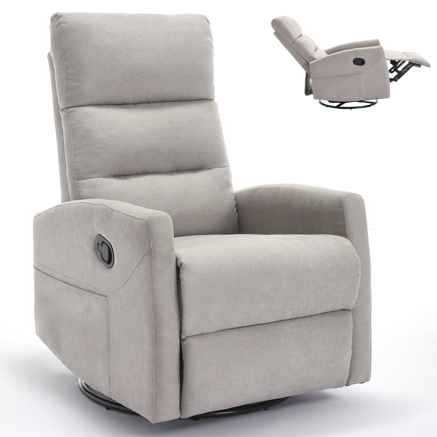 Fabric Rocker Recliner Chair with 360° Swivel Base, Manual Reclining Armchair with Side Lever, Comfortable Lounge Chair