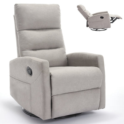 Fabric Rocker Recliner Chair with 360° Swivel Base, Manual Reclining Armchair with Side Lever, Comfortable Lounge Chair