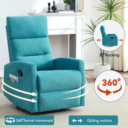 Fabric Rocker Recliner Chair with 360° Swivel Base, Manual Reclining Armchair with Side Lever, Comfortable Lounge Chair