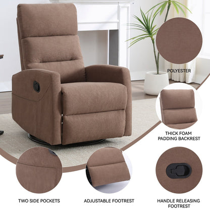 Fabric Rocker Recliner Chair with 360° Swivel Base, Manual Reclining Armchair with Side Lever, Comfortable Lounge Chair