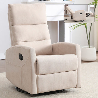 Fabric Rocker Recliner Chair with 360° Swivel Base, Manual Reclining Armchair with Side Lever, Comfortable Lounge Chair