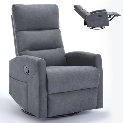 Fabric Rocker Recliner Chair with 360° Swivel Base, Manual Reclining Armchair with Side Lever, Comfortable Lounge Chair