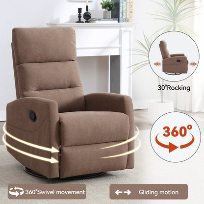Fabric Rocker Recliner Chair with 360° Swivel Base, Manual Reclining Armchair with Side Lever, Comfortable Lounge Chair