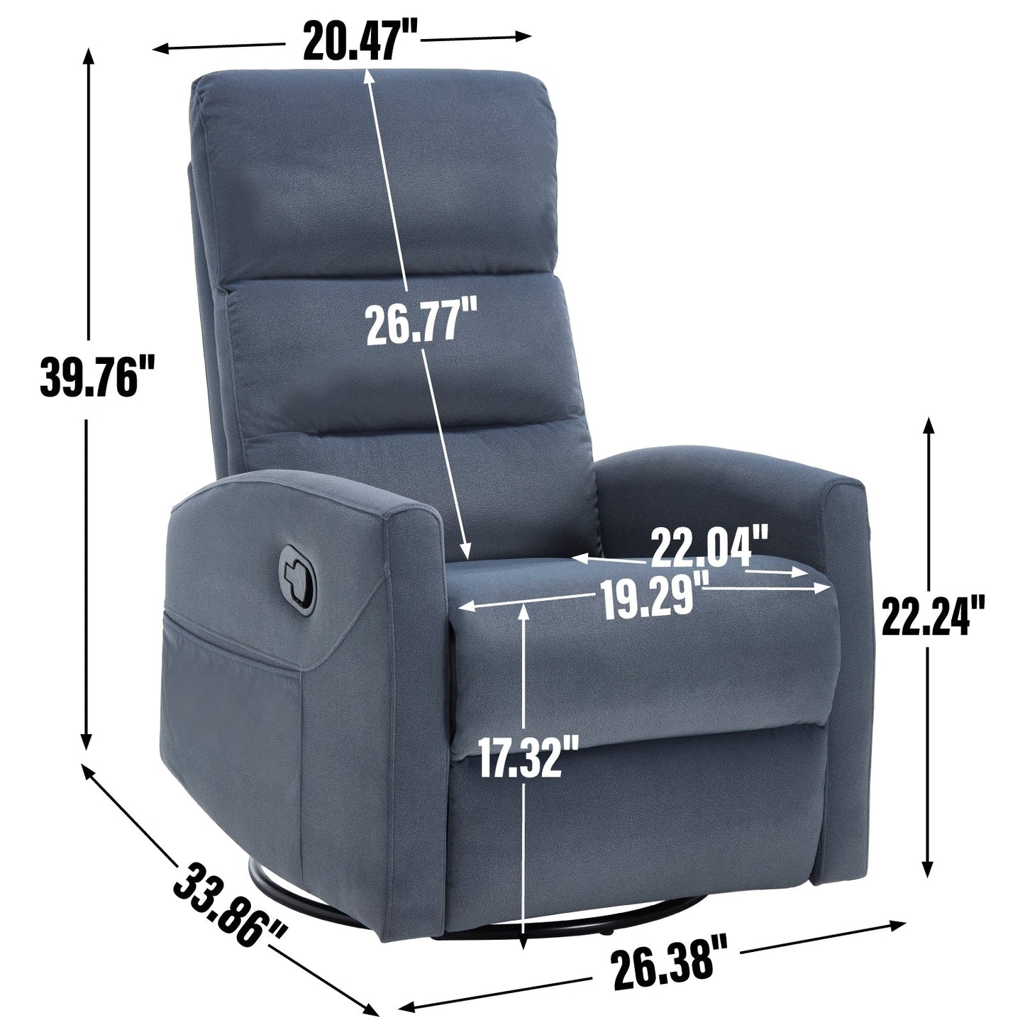 Fabric Rocker Recliner Chair with 360° Swivel Base, Manual Reclining Armchair with Side Lever, Comfortable Lounge Chair