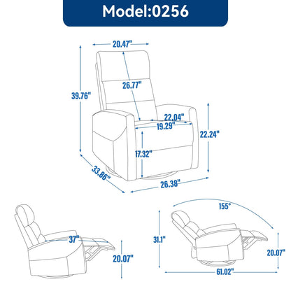 Fabric Rocker Recliner Chair with 360° Swivel Base, Manual Reclining Armchair with Side Lever, Comfortable Lounge Chair