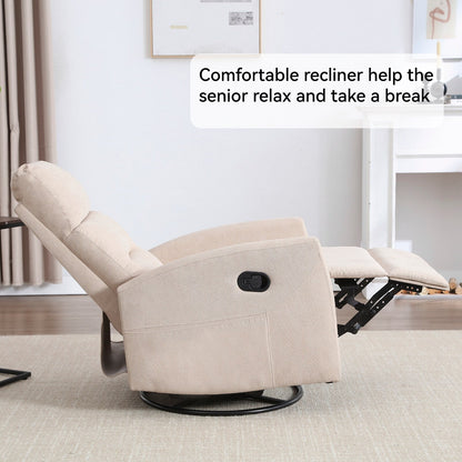 Fabric Rocker Recliner Chair with 360° Swivel Base, Manual Reclining Armchair with Side Lever, Comfortable Lounge Chair