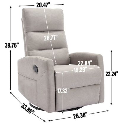 Fabric Rocker Recliner Chair with 360° Swivel Base, Manual Reclining Armchair with Side Lever, Comfortable Lounge Chair
