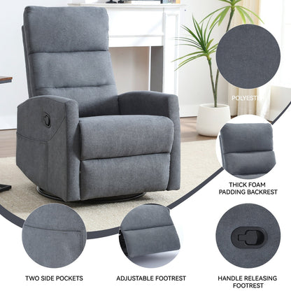 Fabric Rocker Recliner Chair with 360° Swivel Base, Manual Reclining Armchair with Side Lever, Comfortable Lounge Chair