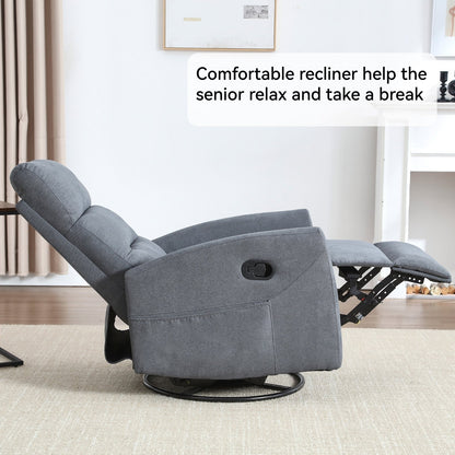 Fabric Rocker Recliner Chair with 360° Swivel Base, Manual Reclining Armchair with Side Lever, Comfortable Lounge Chair