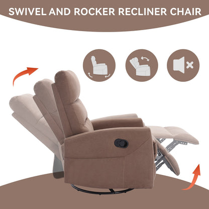 Fabric Rocker Recliner Chair with 360° Swivel Base, Manual Reclining Armchair with Side Lever, Comfortable Lounge Chair