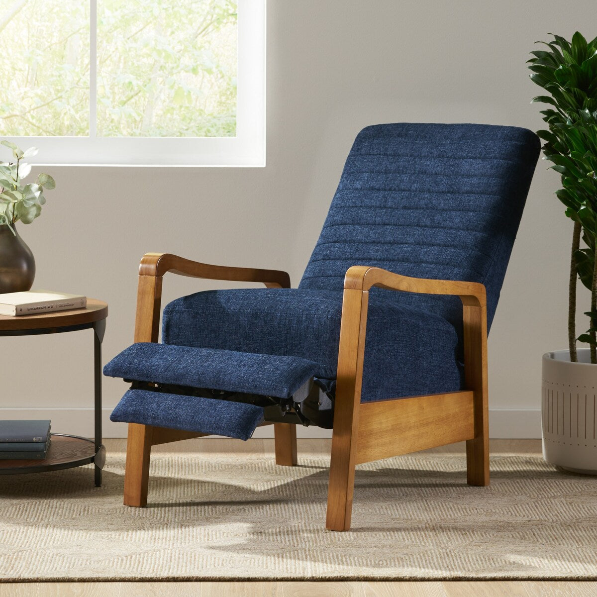 Fabric Wood Hand Manual Club Recliner Classic Overstuffed Single Recliner Sofa