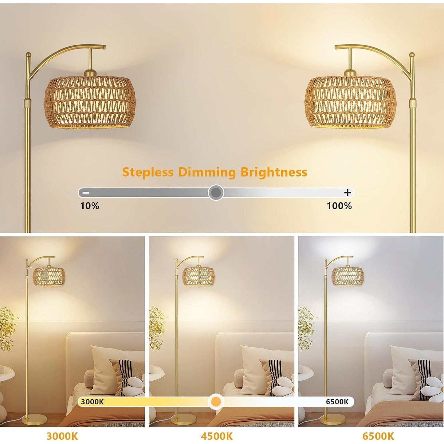 Farmhouse Floor Lamps with Remote & Dimmable Bulb