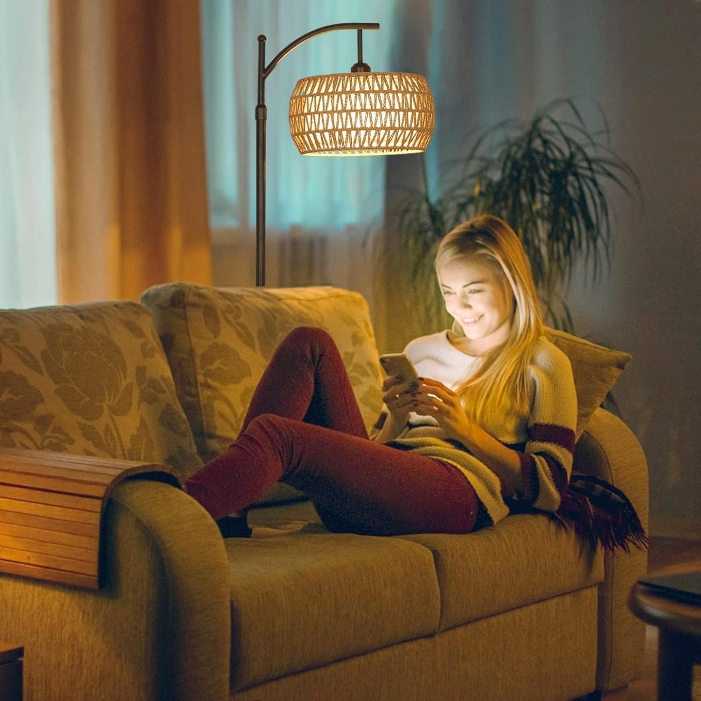Farmhouse Floor Lamps with Remote & Dimmable Bulb