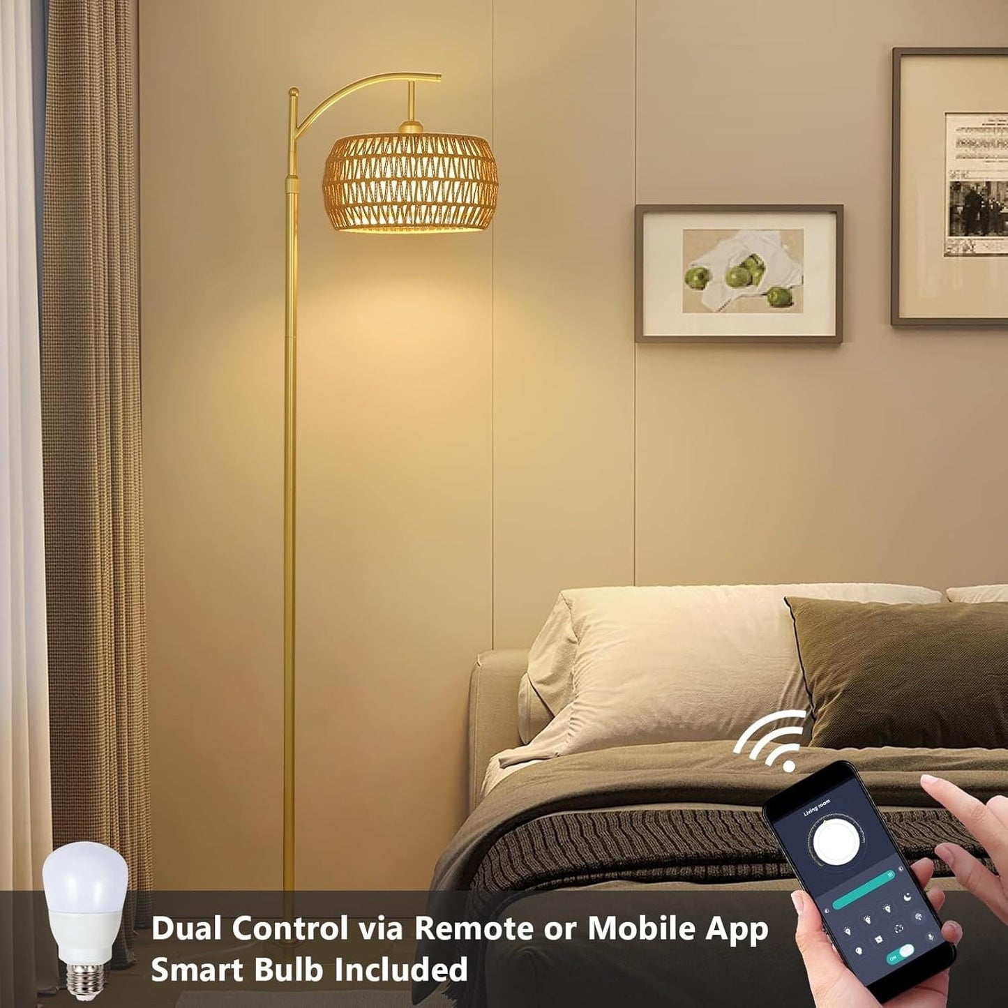 Farmhouse Floor Lamps with Remote & Dimmable Bulb